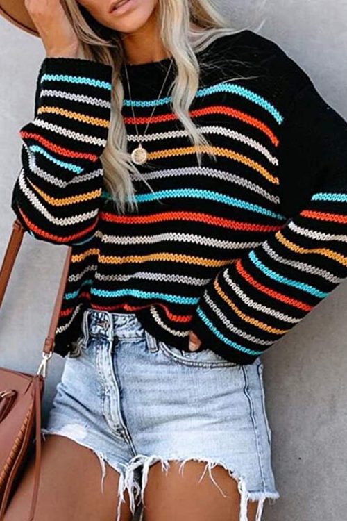 Colorful Striped Off-Neck Sweater