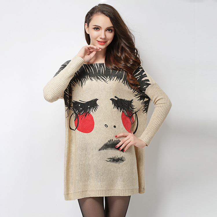 Loose Wool Blend Sweater – Personalized Print Top for Women