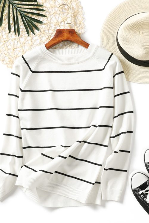 Korean Slim Fit Striped Pullover Swea...