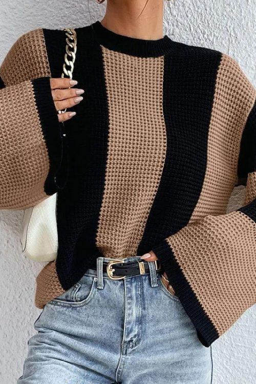 Western Striped Round Neck Sweater &#...