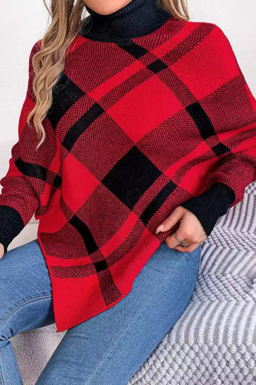 Color Contrast Check Turtleneck Cloak Sweater