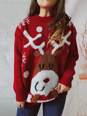 Loose Elk Snowflake Flocking Sweater