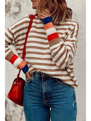 Autumn High Neck Striped Sweater