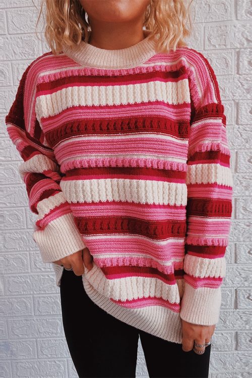 Contrast Striped Loose Knit Pullover