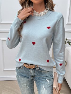 Autumn Winter Embroidered Love Sweate...