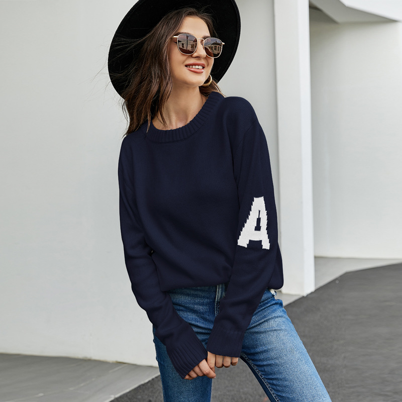 Letter Graphic Jacquard Casual Sweater