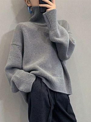 Soft Turtleneck Loose Knitted Pullove...