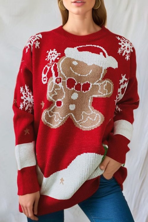 Cute Snowman Round Neck Christmas Sweater