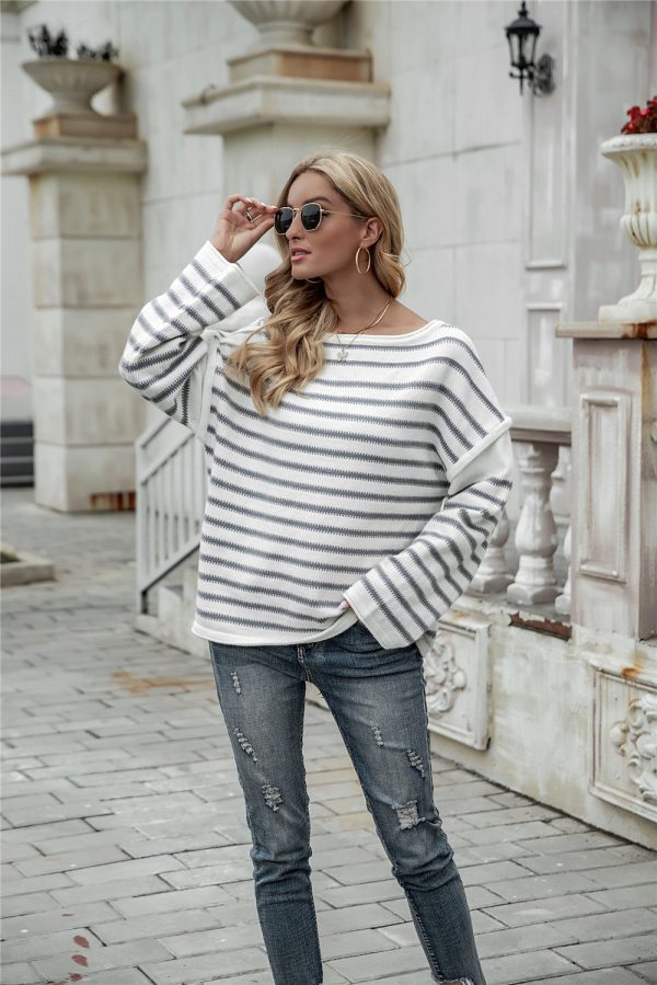 Loose Stripe Splicing Pullover - Winter Knit Sweater - Image 3