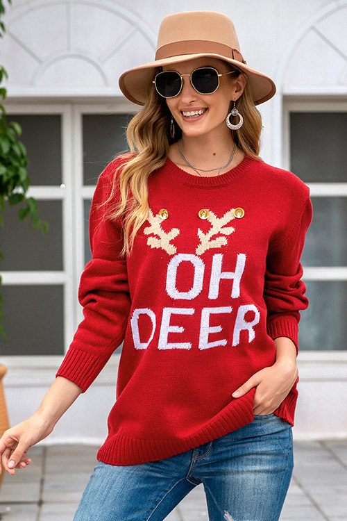 Loose Christmas Antler Crew Neck Swea...