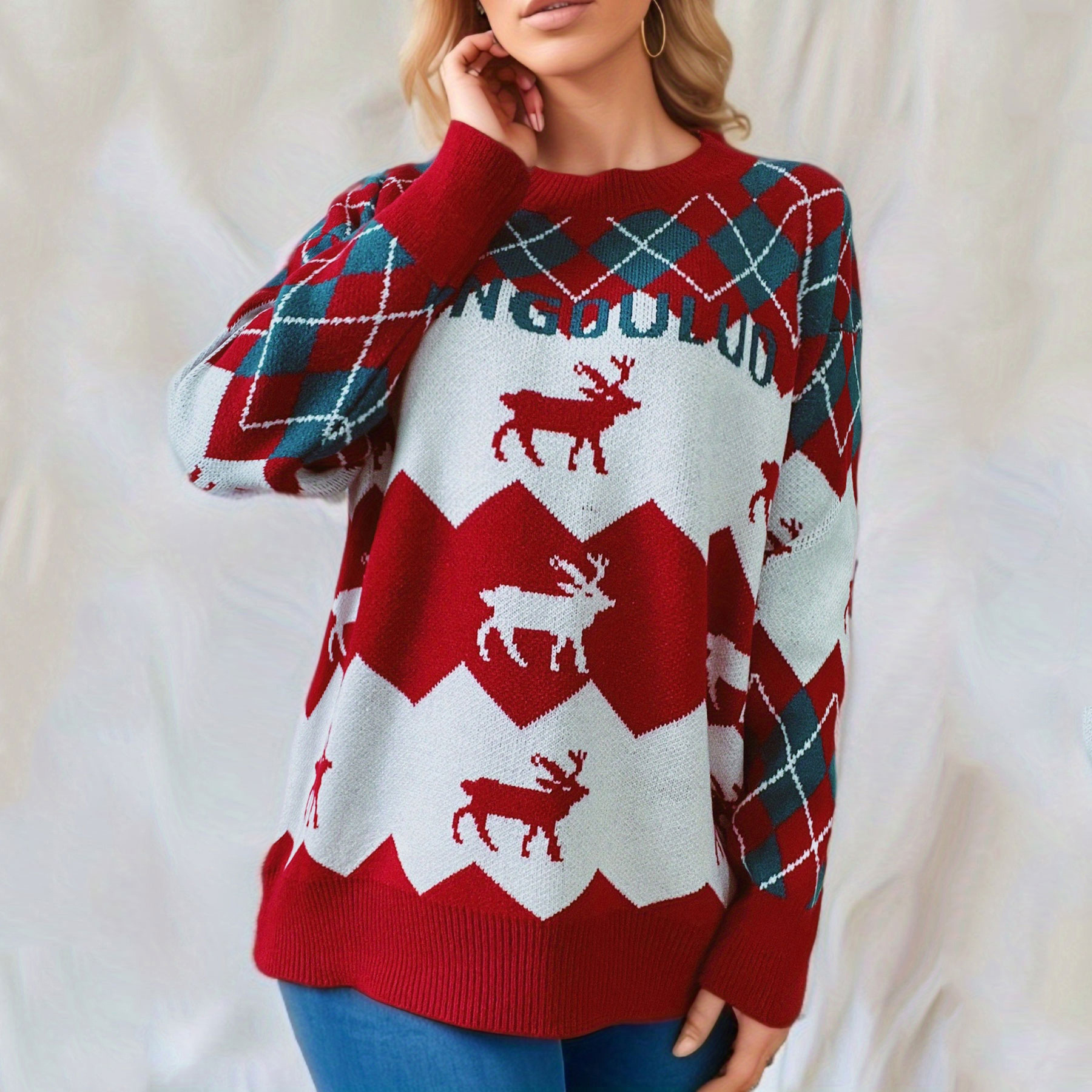 Christmas Elk Color Matching Pullover