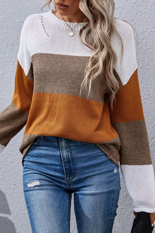 Loose Stitching Long-Sleeved Sweater ...