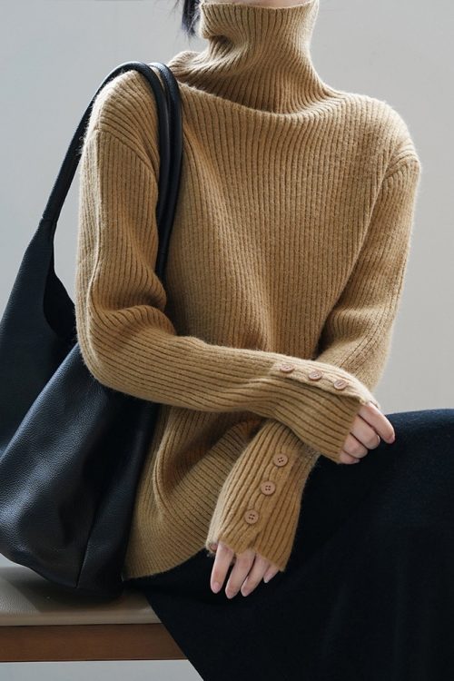 Soft Turtleneck Button Sweater &#8211...