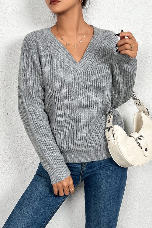 Spring Autumn V-Neck Knitted Sweater