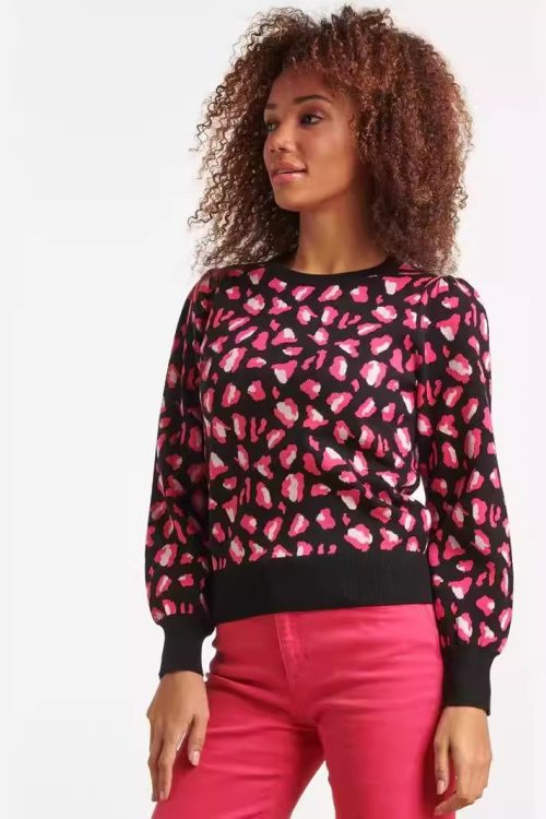 Leopard Jacquard Round Neck Sweater &...