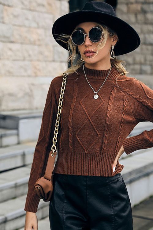 Solid Color Twisted Short Sweater for...