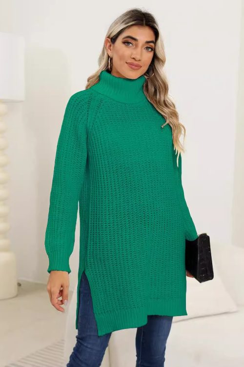 Autumn Winter Thick Turtleneck Split ...