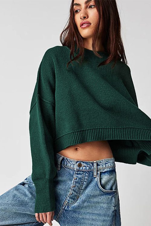 Solid Color Loose Round Neck Pullover