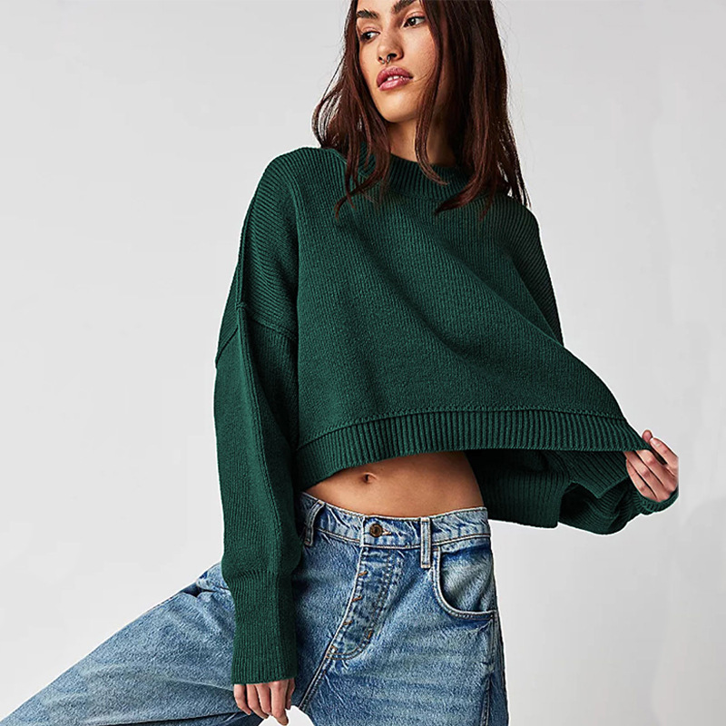 Solid Color Loose Round Neck Pullover