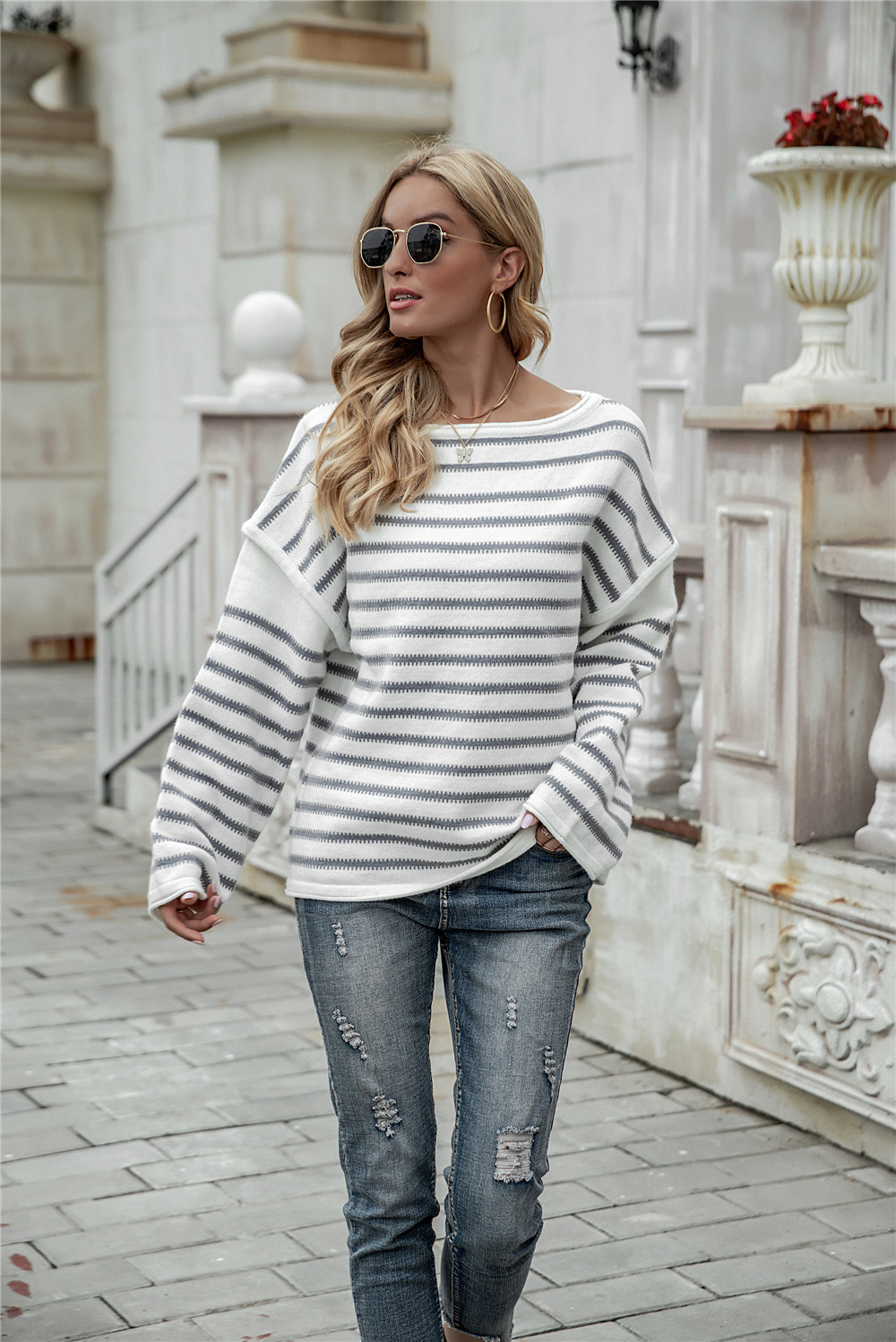 Loose Stripe Splicing Pullover – Winter Knit Sweater