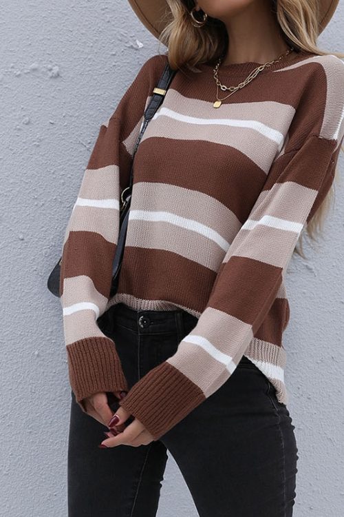 Loose Striped Long Sleeve Sweater for Women