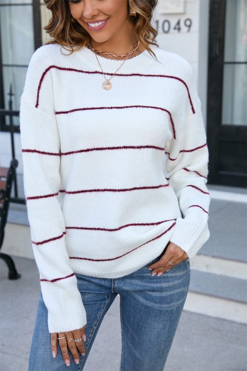 Women’s Striped Round Neck Knit...