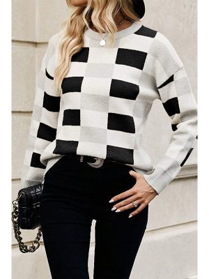 Winter Color Matching Plaid Sweater