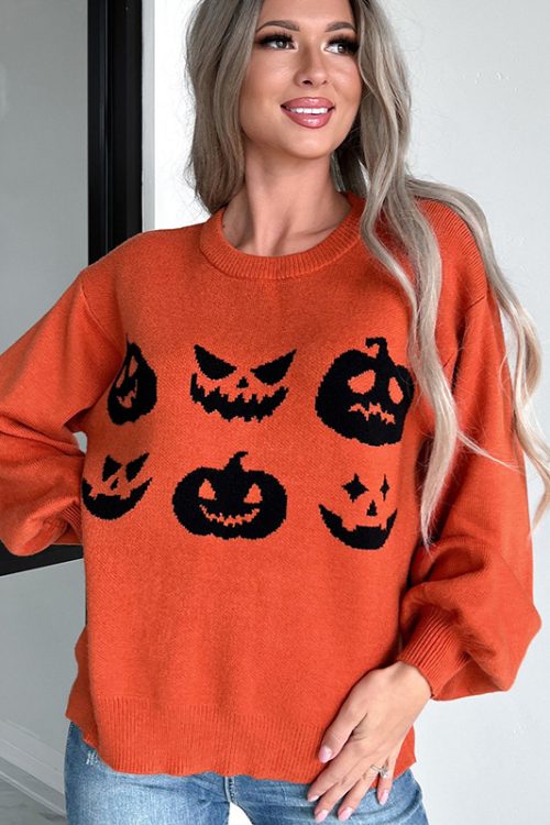 Halloween Print Round Neck Sweater