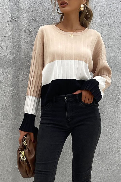 Stitching Long Sleeve Bottoming Sweater for Women