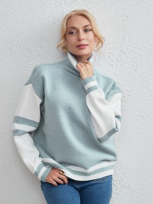 Color Matching Turtleneck Pullover &#...