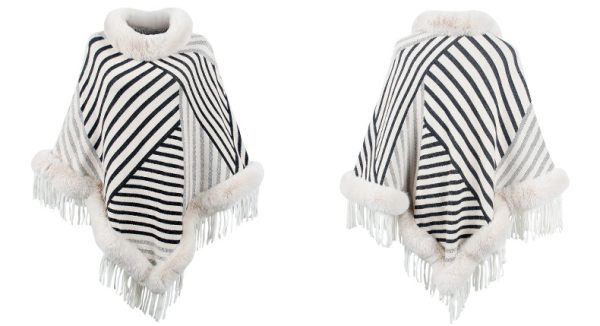 Fur Collar Tassel Knitted Cape Shawl - Image 2