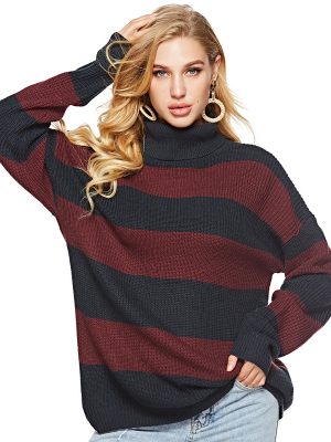 Women’s Striped Turtleneck Knit...