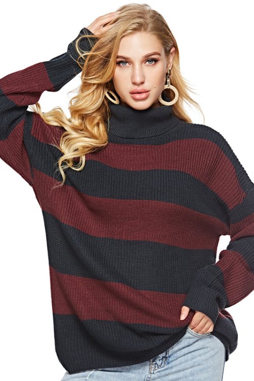 Women’s Striped Turtleneck Knit...