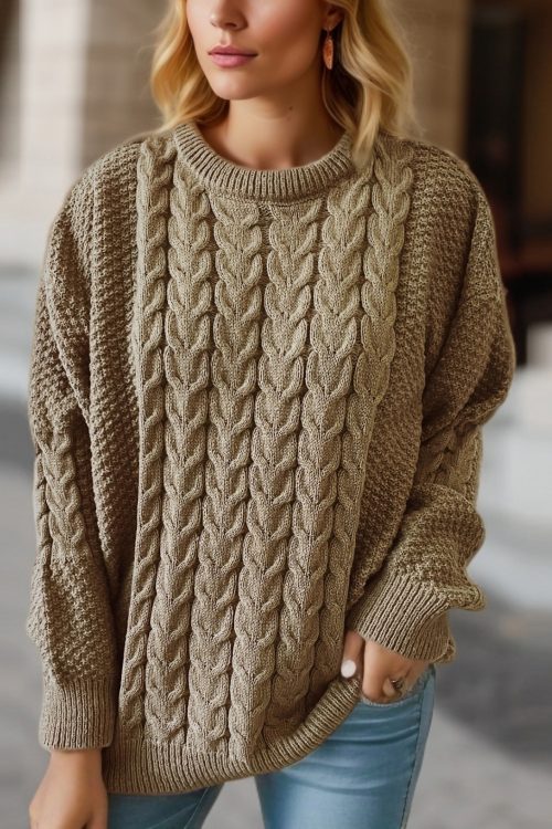 Retro Solid Color Twist Knit Sweater