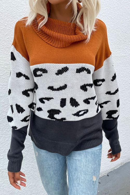 Leopard Print Contrast Color Pullover Sweater