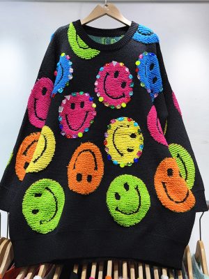 Smiley Bead Pullover Women’s Sw...