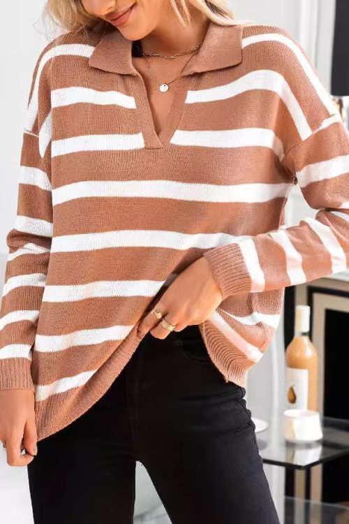 Polo Collar Striped Sweater – C...