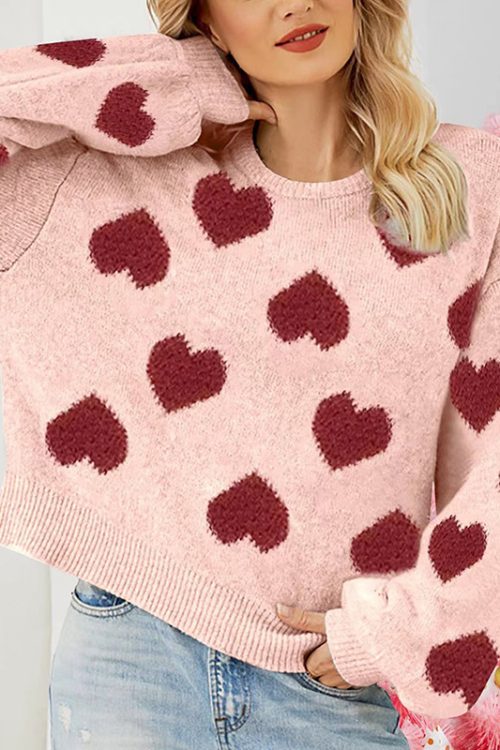 Bubble Sleeve Pink Valentine’s Day Sweater