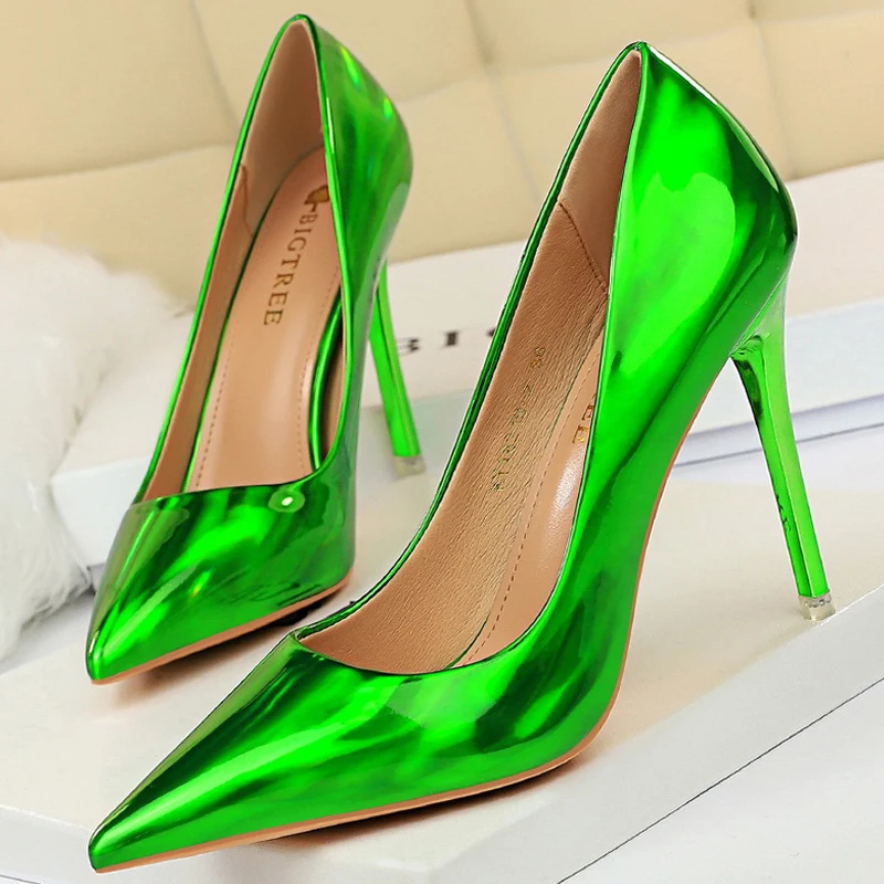 Stylish BIGTREE Pumps – Sexy Patent Leather Heels for Women, Pointed Toe, Plus Size 43