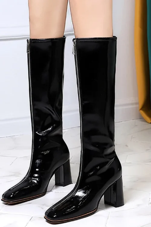 BIGTREE Patent Leather Knee-High Boot...