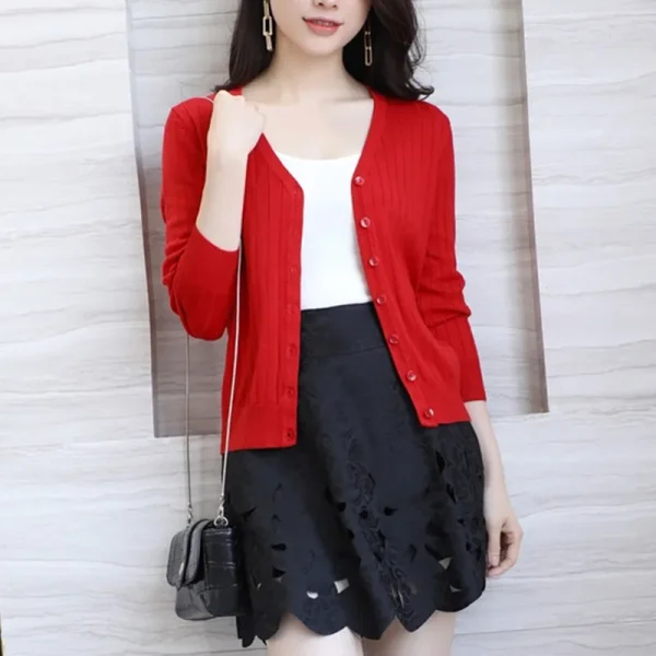 Loose Knit Short Cardigan - Women's Casual Sweater - Image 4