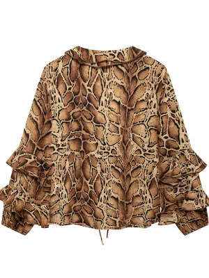 Leopard Print Long Sleeve Blouse with...