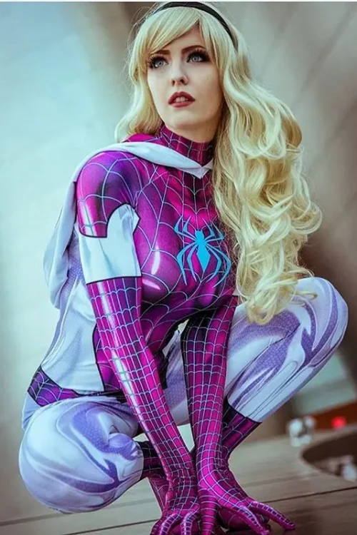 Shiny Gwen Spider Cosplay Bodysuit – Halloween Superhero Jumpsuit for Women & Girls