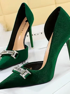 Luxury Rhinestone Suede Pumps – Spr...