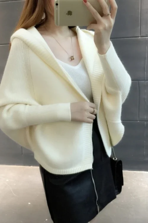 Hooded Batwing Cardigan – Women’s Loose Fit Spring Sweater Coat