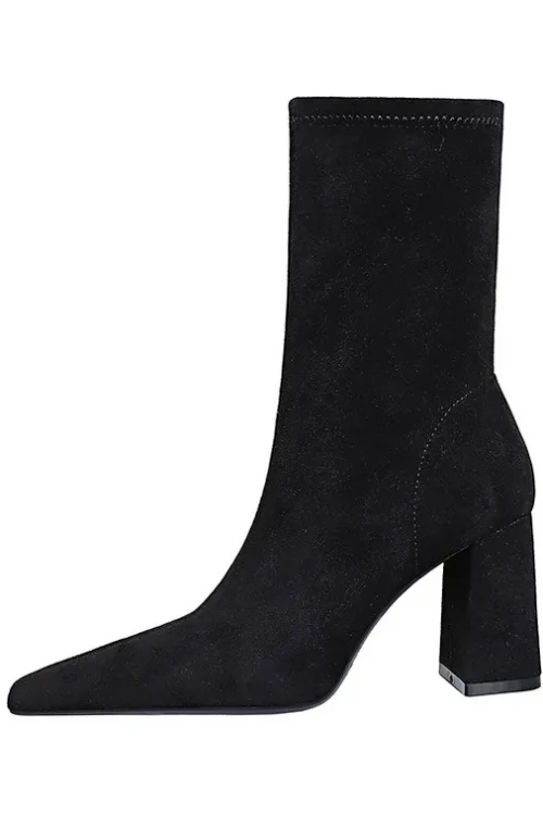 Suede High Heel Ankle Boots – Point...