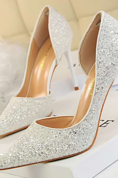 Champagne Sequin Stiletto Pumps – L...