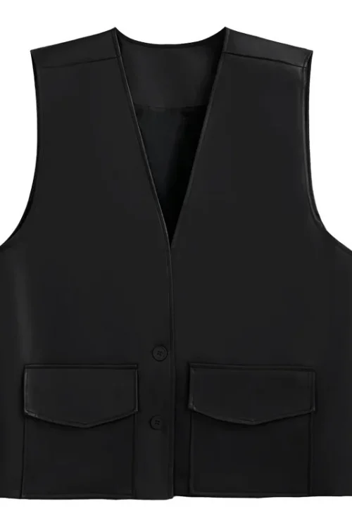 Vintage V-Neck PU Leather Vest – Sl...