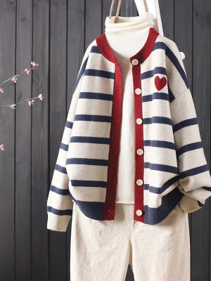 Striped Knit Button Cardigan – Cozy...