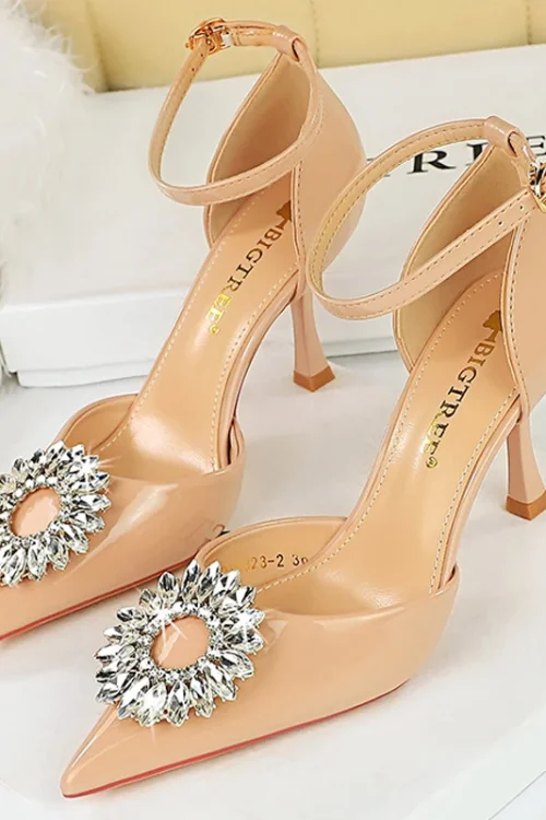 Rhinestone Buckle Patent Leather Pump...